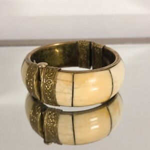Vintage Bone And Brass Bangle | Tribal Boho Cuff